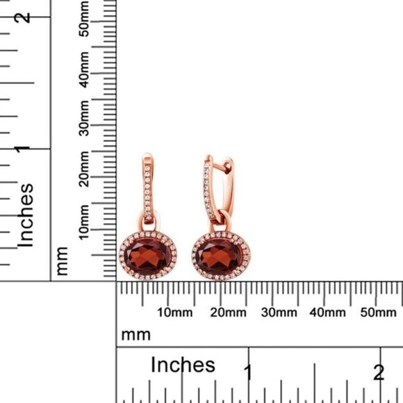 18K Rose Gold 925 with 4.44 Cttw Garnet Oval Dangling French Lock Earrings - Picture 5 of 5